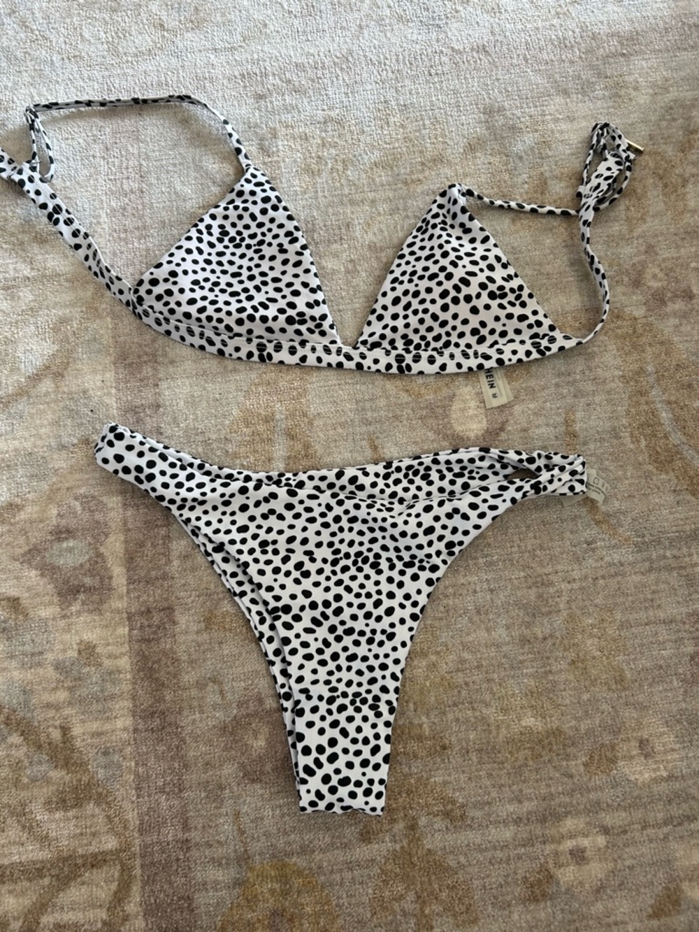 SHEIN White & Black Polka Dot Triangle Bikini